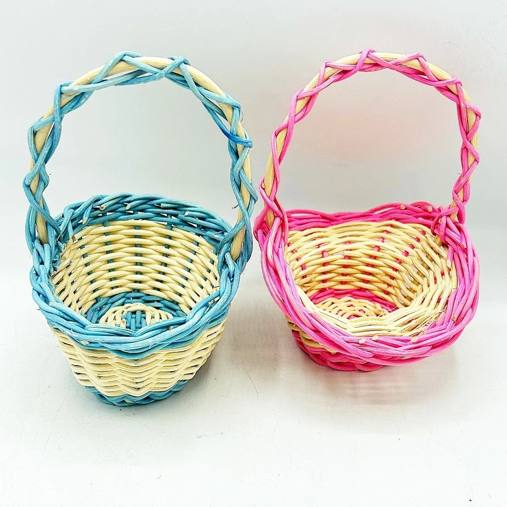 Set of 2 Mini Wicker Easter Baskets Pink Blue